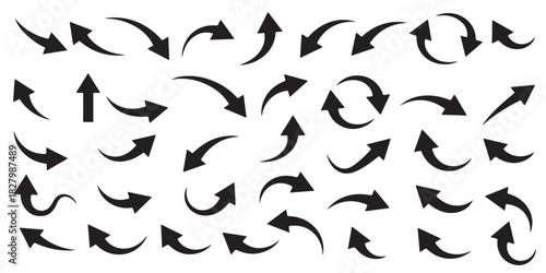 Curved Arrow Set Directional Graphics for Design and Navigation, Enhancing Visual Communication and User Interface with Arrow Shapes