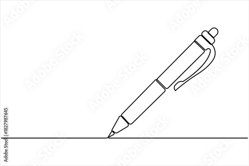 One continuous line art drawing of pen writing design. pen line art design vector illustration