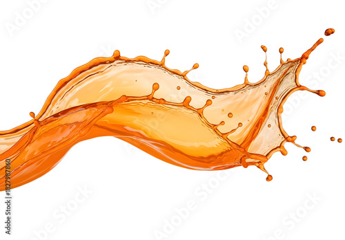 Dynamic orange juice splash frozen in time against black background
