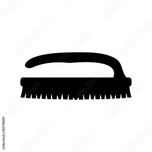 Black and White Silhouette of a Handheld Scrubbing Brush for Cleaning