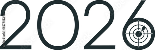 Minimalist graphic design featuring the year 2026 with the final digit cleverly replaced by a bullseye target symbolizing future goals
