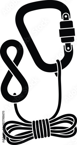 Black carabiner with figure eight knot and coiled rope, carabiner, climbing, rope, knot, figure eight knot, equipment, gear, safety, adventure, outdoor, sport, extreme, mountaineering, hiking, camping