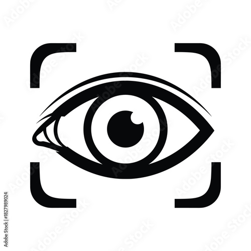 Biometric eye scan icon in focus frame, representing security and identification, isolated on