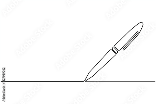 One continuous line art drawing of pen writing design. pen line art design vector illustration