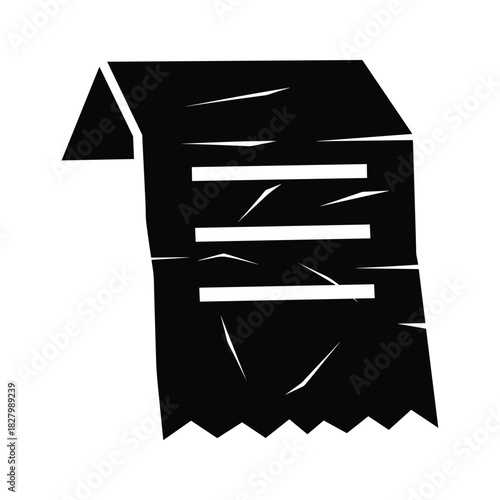Black and white icon of a receipt with horizontal lines representing text