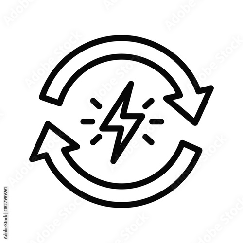 Renewable energy symbol with lightning bolt and circular arrows, isolated on