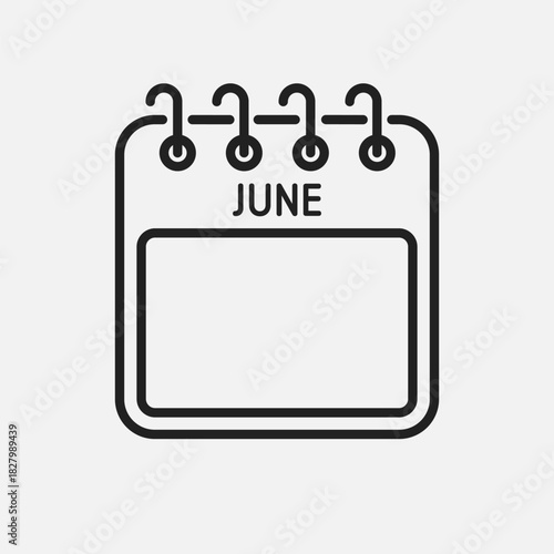 Icon calendar June month, empty space, reminder