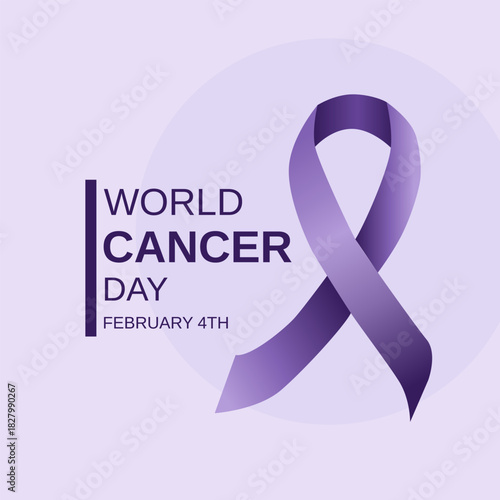 Purple awareness ribbon illustration dedicated to World Cancer Day. Vector illustration.