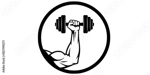 Dumbbell Arm Workout Circle Badge Vector