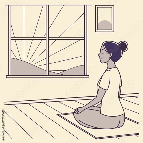 Woman Meditating at Sunrise Serene Morning Yoga Practice.