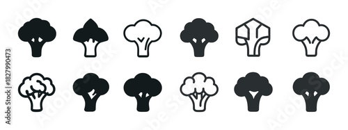 Broccoli icon set in various styles and shapes