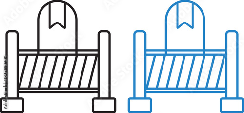 vector Road barrier icon  set, Stop traffic road style collection, construction site safety icons blue colors black and on white background
