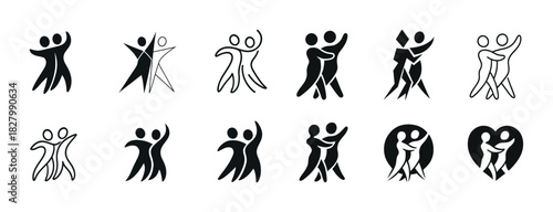 Abstract couple dance icons in various poses and styles