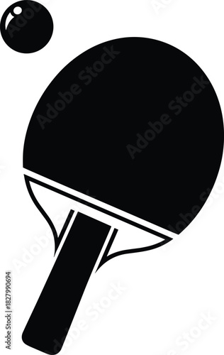 Black silhouette of ping pong paddle and ball table tennis racket, ping pong paddle, table tennis racket, ping pong ball, table tennis ball, sport, game, equipment, black and white, silhouette, icon, 