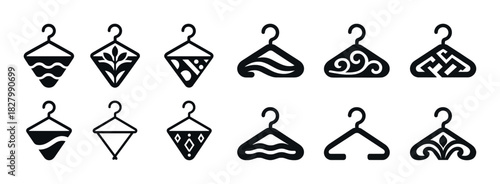 Set of twelve creative hanger icons with decorative patterns