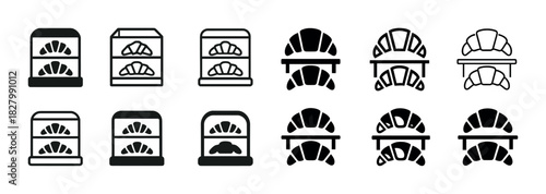 Croissant icon variations: showcase of bakery display styles in black and white