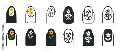 Floral nail art designs with yellow and white flowers