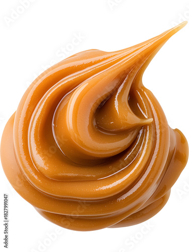 Glossy caramel dollop with a soft upward peak, isolated on transparent background, ideal for dessert decoration, creamy toppings, and sweet product branding.