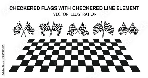 Racing cars and race car stripes set, angled checkered patterns, checkered flag, start and finish line, motocross labels, dynamic lines, motorsport, racing stripe speed, sport decals, tuning stickers.