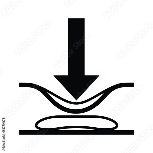 Illustration of downward pressure applied to a flexible surface, isolated on