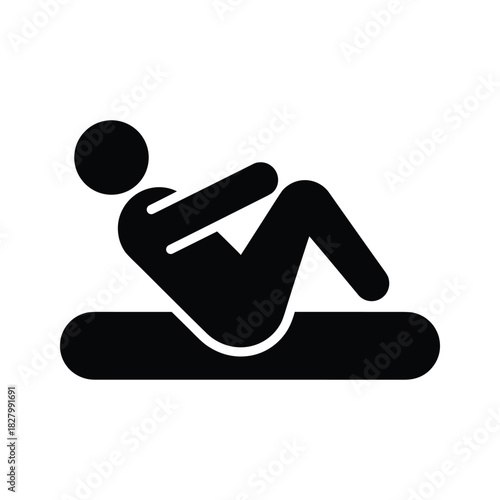 Silhouette of a person doing a situp exercise on a mat, isolated on