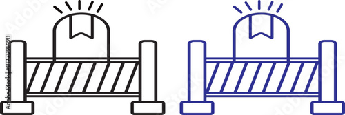 vector Road barrier icon  set, Stop traffic road style collection, construction site safety icons blue colors black and on white background
