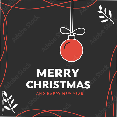 Minimalist christmas greeting card design with festive elements