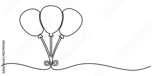 Balloon continuous one line drawing with simple minimalist outline on white background. 