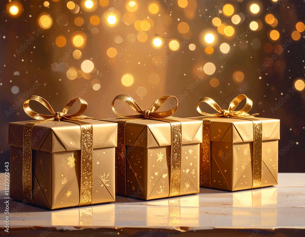 Obraz premium 年末年始の祝いに映える華やかなギフトボックス背景