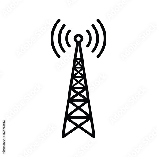 Black line icon of a telecommunication tower emitting wireless network signals