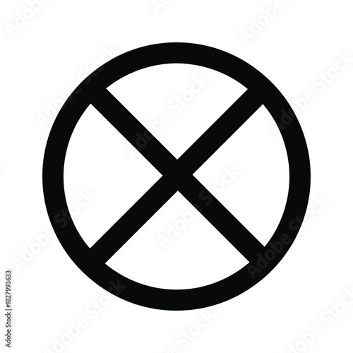 Black and white prohibition symbol circle with an x inside, indicating stop, error, or exclusion, isolated on