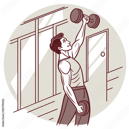 Man lifting dumbbells in a home workout routine.