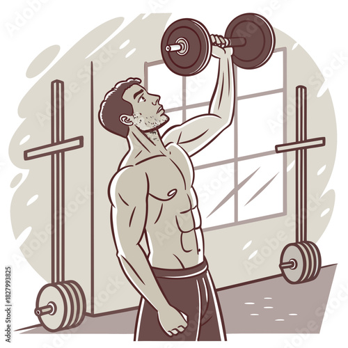 Man lifting dumbbell in gym for strength training.