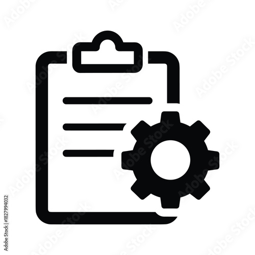 Configuration settings icon showing a clipboard and a gear, representing setup, management, or service optimization