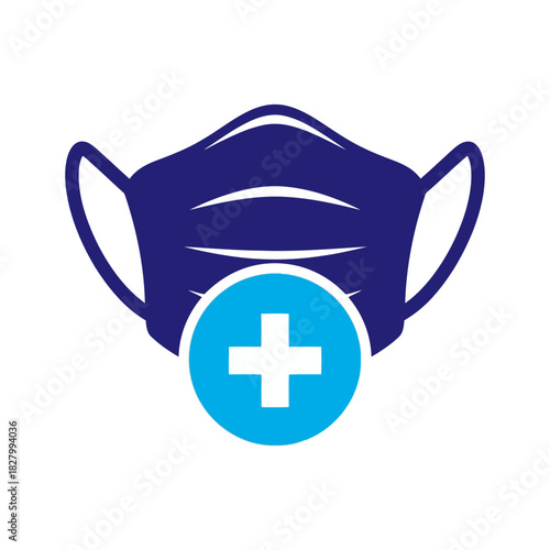Vector icon of medical mask with plus sign, vector illustration
