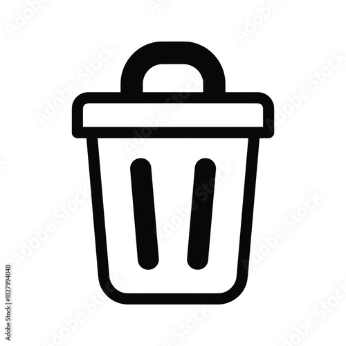 Simple black and white icon of a trash can, isolated on