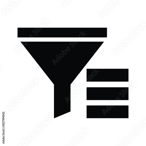 Funnel filter and sort icon for data management and selection isolated on