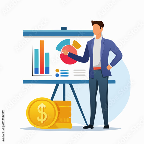 Financial Consultant Presenting Business Success Charts Vector Illustration