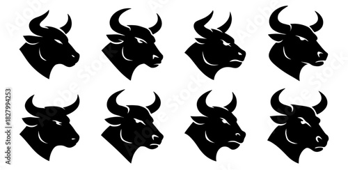 Bull head with long horns and solid facial expression. The silhouette emphasizes strength and determination