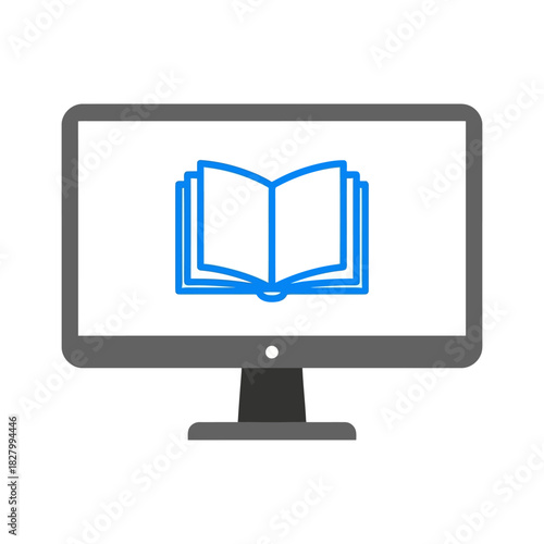 Vector icon of online education concept showing a book on a computer screen