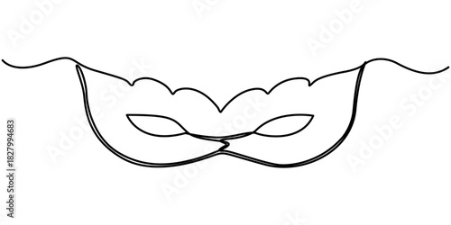 Elegant continuous one line drawing of a feathered masquerade mask emblematic of mystery and celebration vector. 