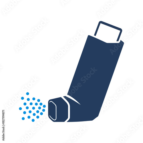 Vector icon of blue asthma inhaler spraying medicine