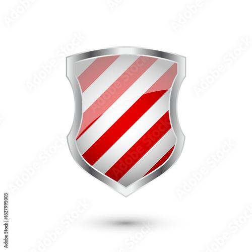 Glossy shield with red and black pattern. Security and protection concept. Cyber safety icons, internet privacy, web defense, digital data protection and antivirus themes. Vector illustration