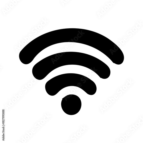 Wifi symbol in black with curved lines and a circle for signal
