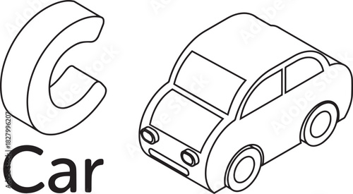 Letter C with Car and Word Car