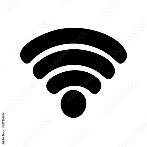 Standard black wireless network symbol for connection on white background