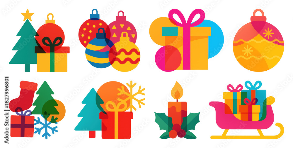 Obraz premium PNG Colorful festive holiday icons, element set on transparent background