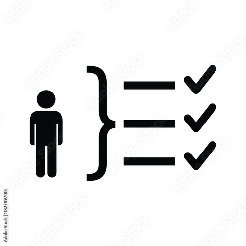 Simple icon representing a person completing a checklist or task list successfully