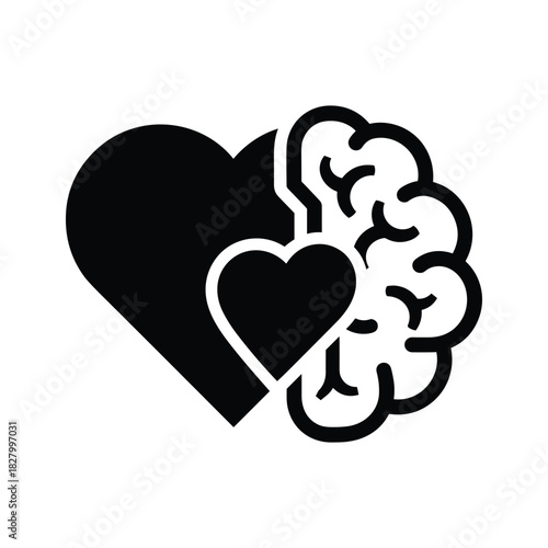 Icon representing the balance between emotion and logic, heart and brain concept