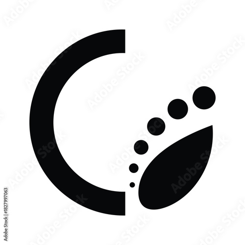Abstract black and white logo design featuring a partial circle and stylized footprint graphic isolated on